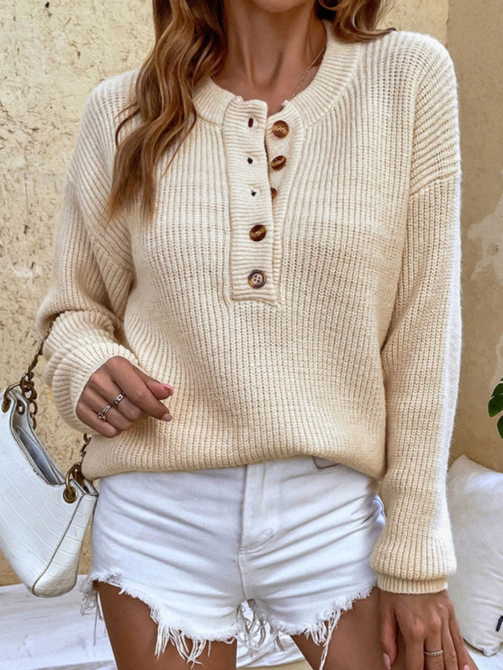 Trendsi sweater Cream / S Gypsy Riley Ribbed Button-Down Sweater