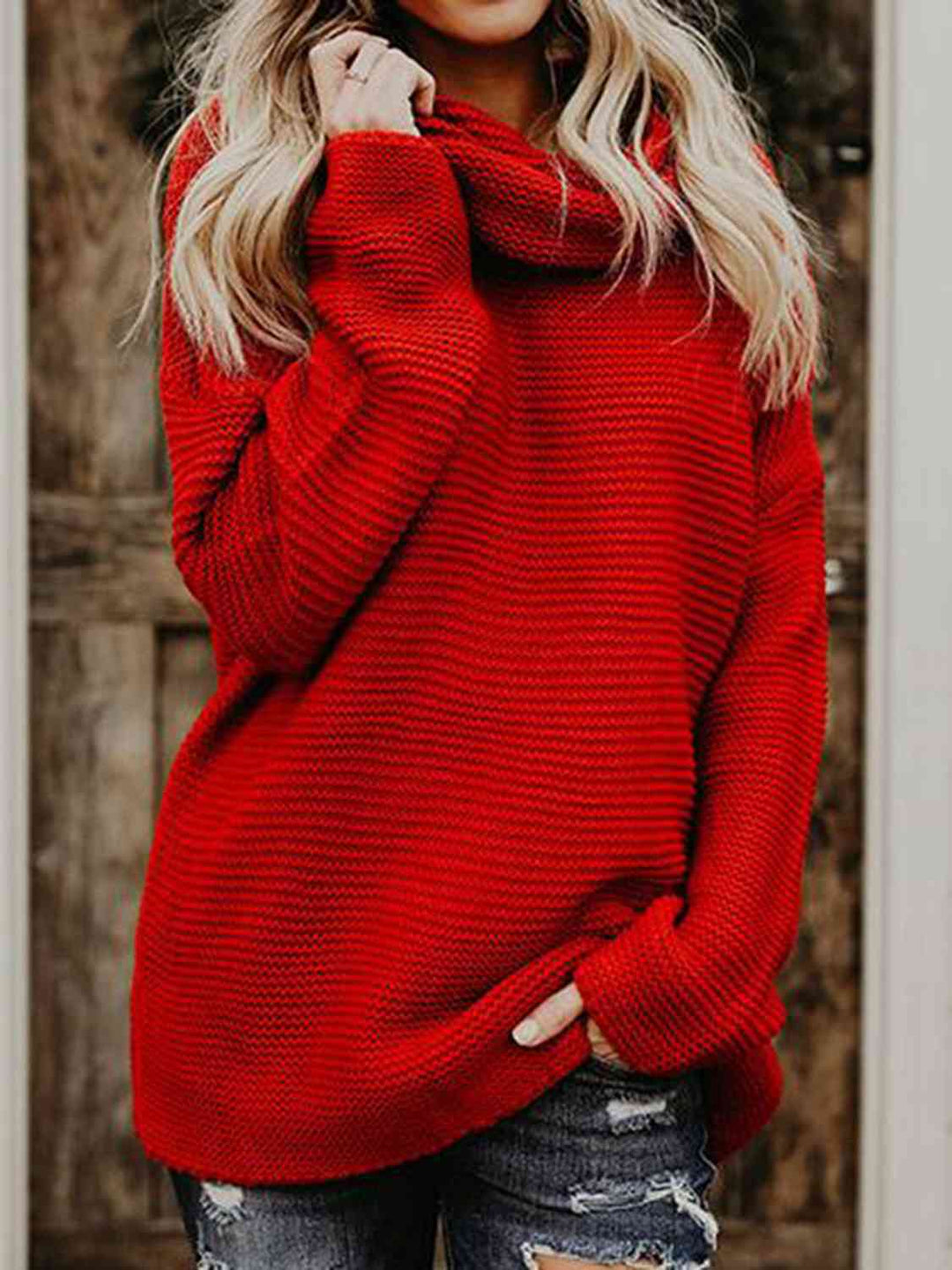 Trendsi sweater Deep Red / S Gypsy Claudia Turtleneck Dropped Shoulder Sweater