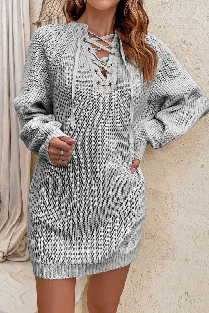 Trendsi Sweater dress Charcoal / S Gypsy Tyla Lace-Up Mini Sweater Dress