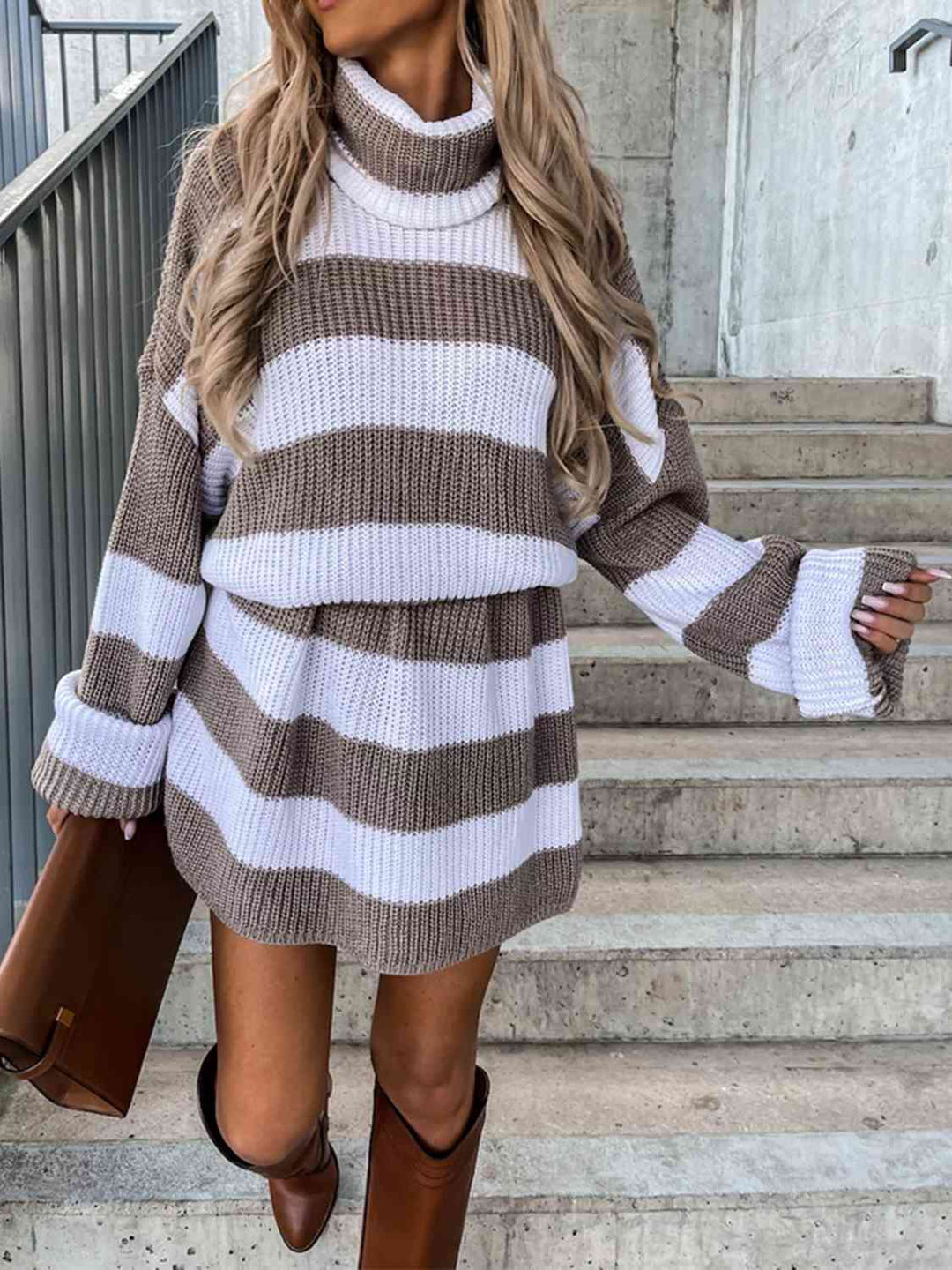 Trendsi Sweater dress Gypsy Lora Striped Turtleneck Sweater Dress
