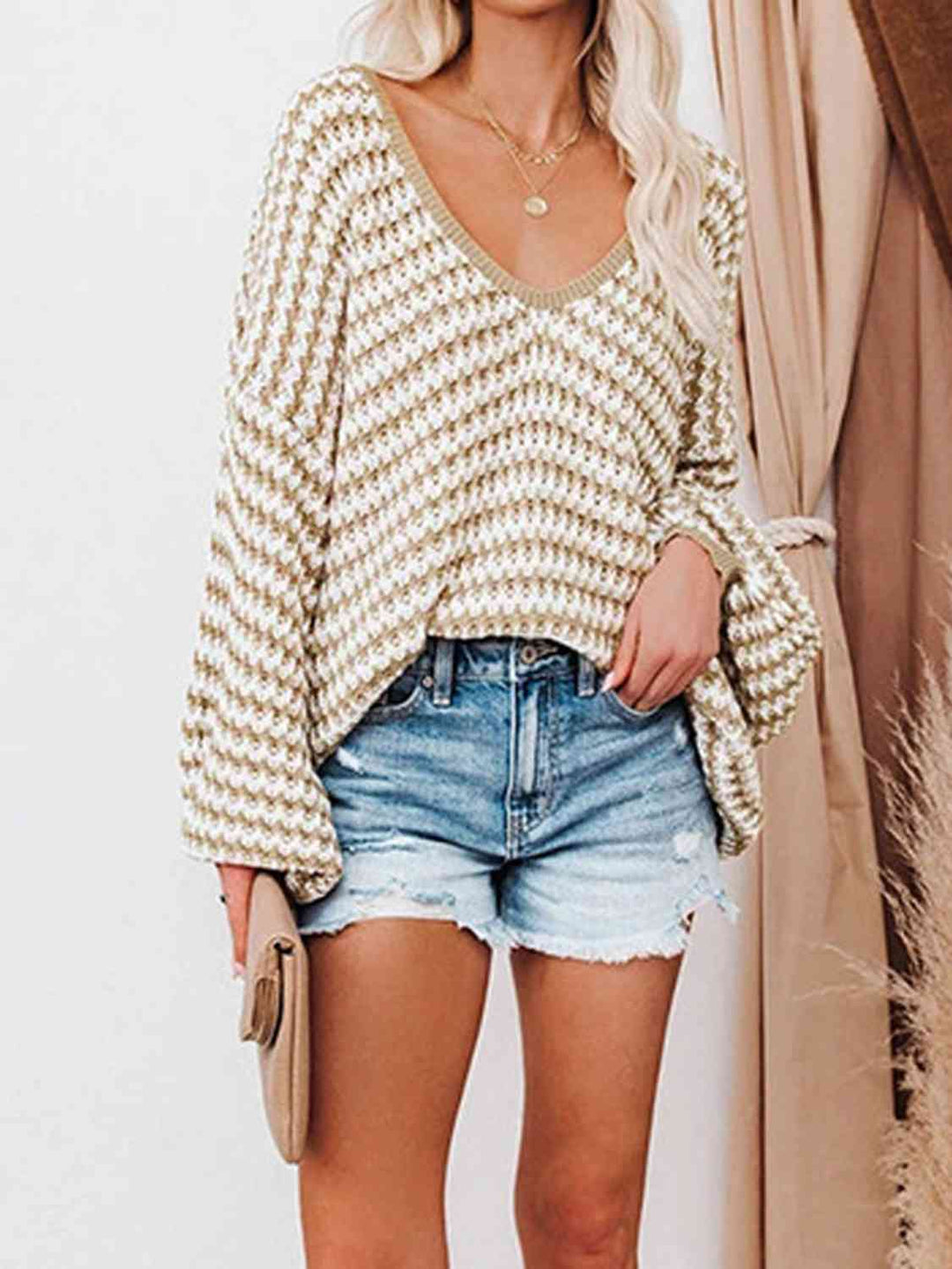 Trendsi sweater Dust Storm / S Gypsy Tiffany  Drop Shoulder V-Neck Sweater