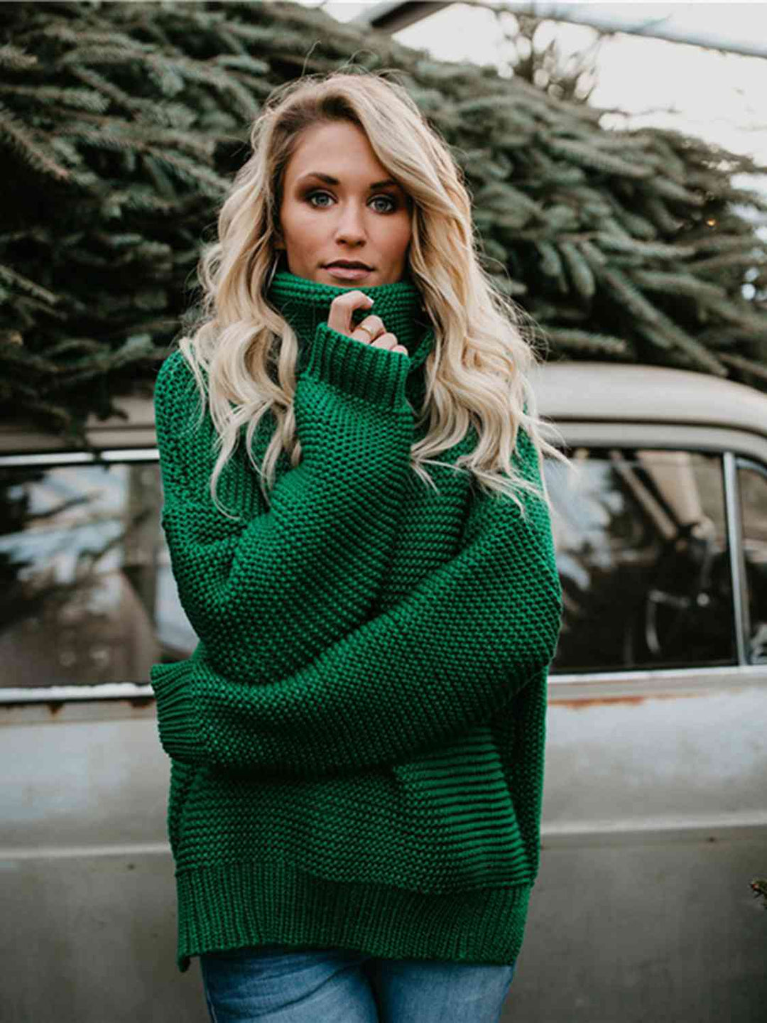 Trendsi sweater Green / S Gypsy Claudia Turtleneck Dropped Shoulder Sweater