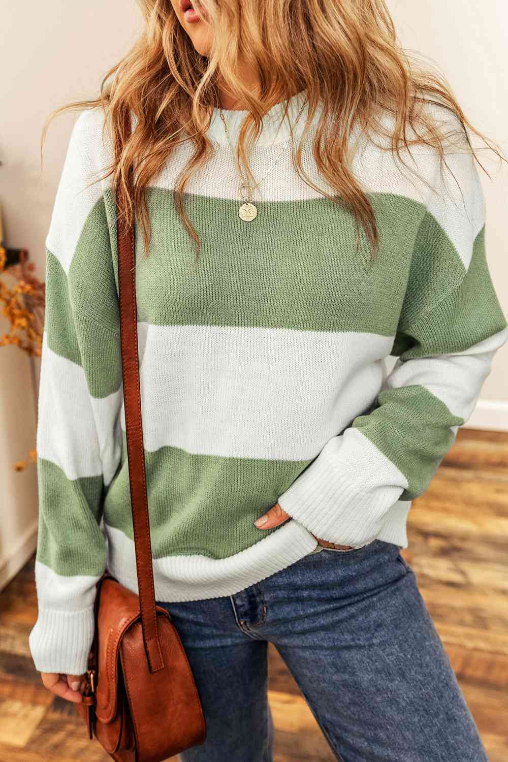 Trendsi sweater Gum Leaf / S Gypsy Nancy Colorblock Sweater
