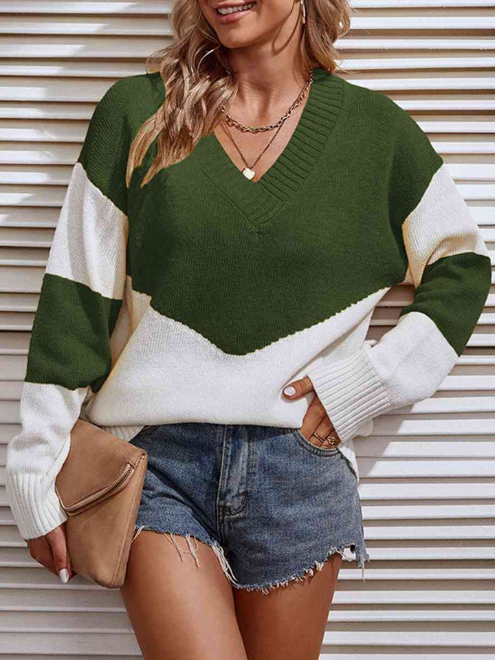 Trendsi sweater Gypsy Boston Block V-Neck Sweater