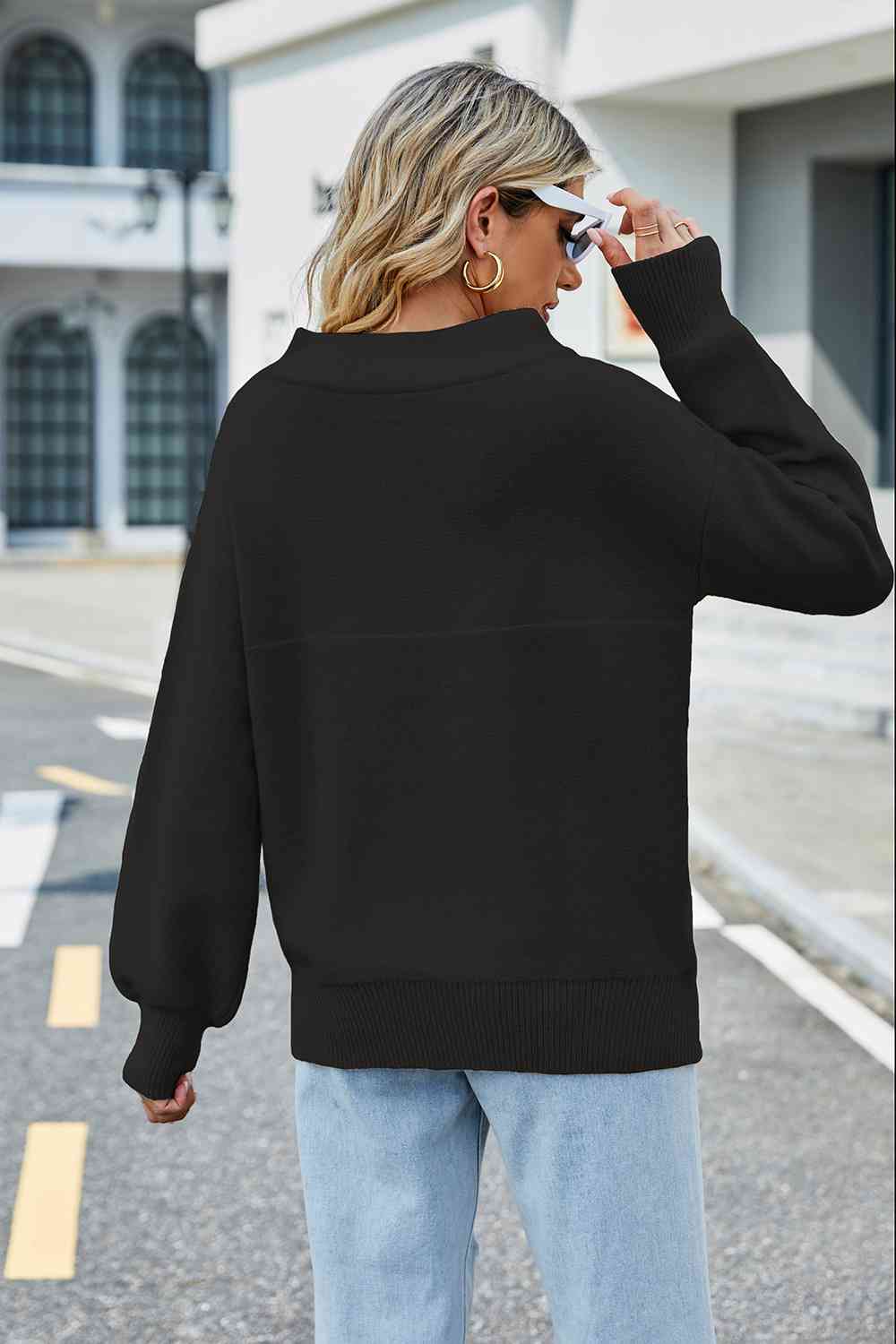 Trendsi sweater Gypsy Long Sleeve Ribbed Trim Sweater