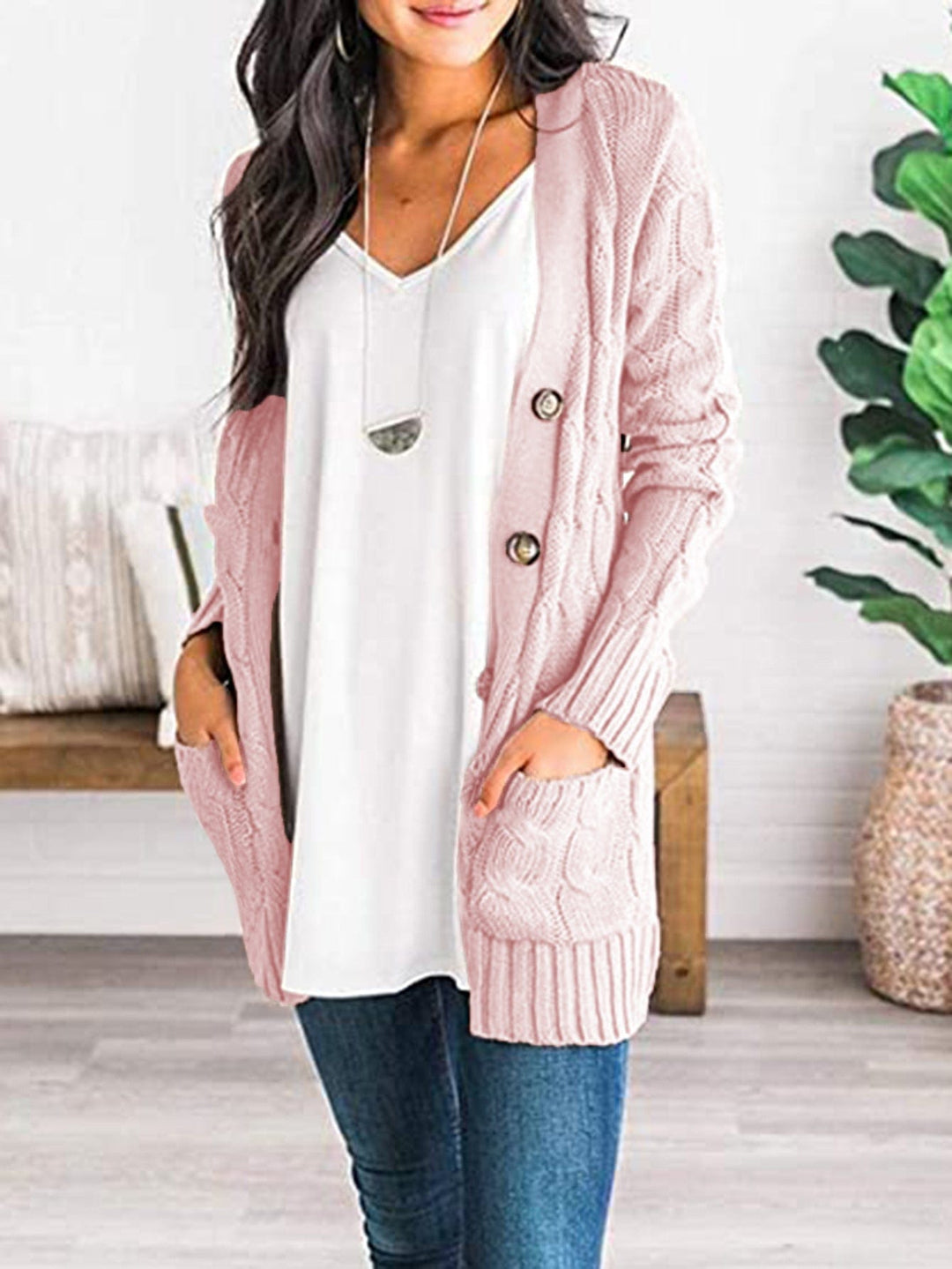 Trendsi sweater Gypsy Sam Cable-Knit Buttoned Cardigan with Pockets