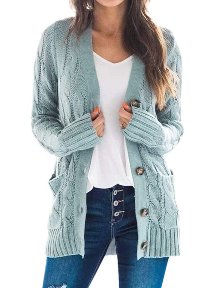 Trendsi sweater Gypsy Sam Cable-Knit Buttoned Cardigan with Pockets