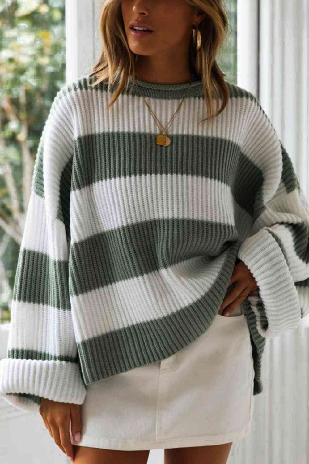 Trendsi sweater Heather Gray / S Gypsy Tarah Striped Sweater