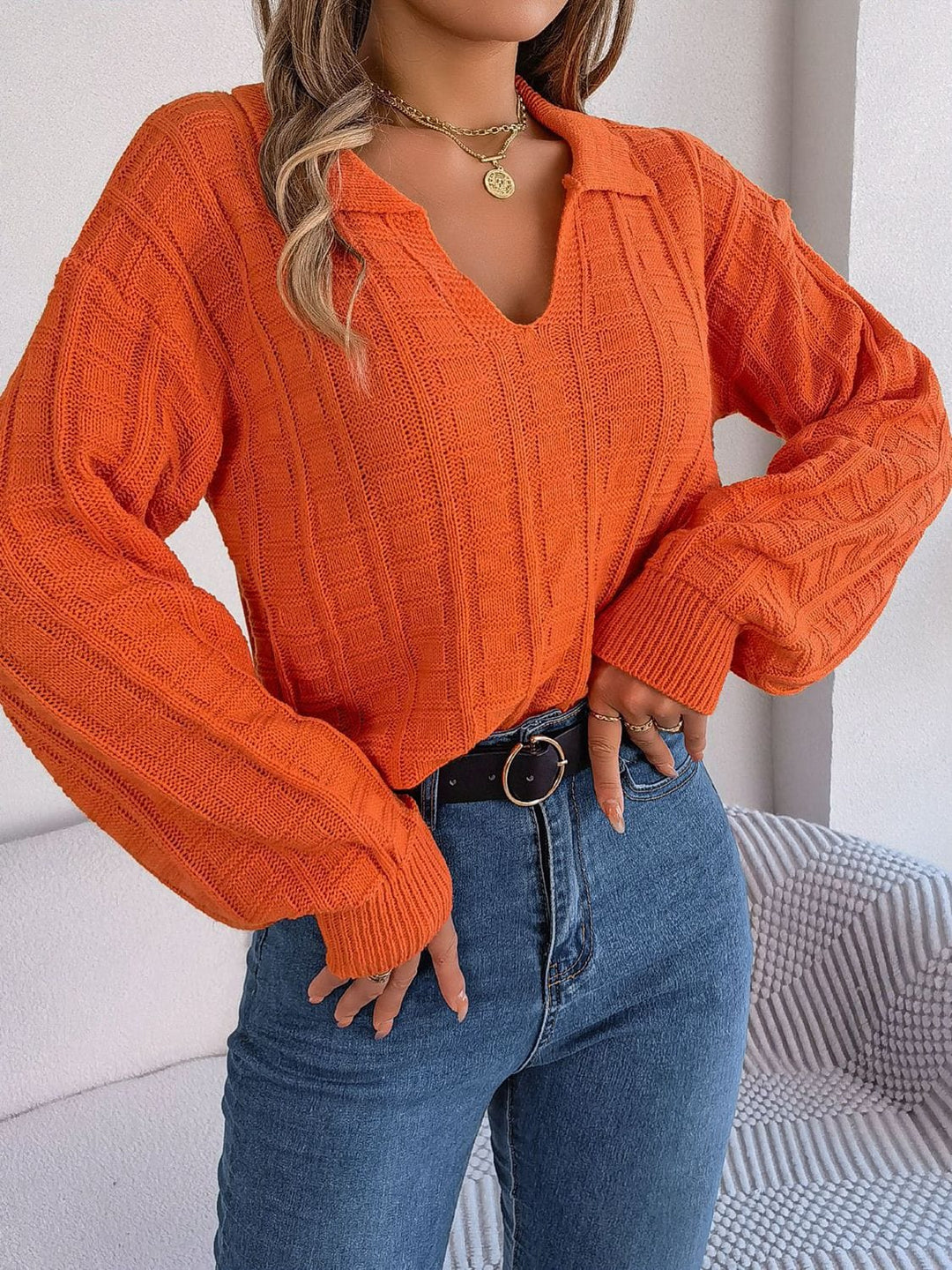 Trendsi sweater Orange / S Gypsy Dorin Drop Shoulder Sweater