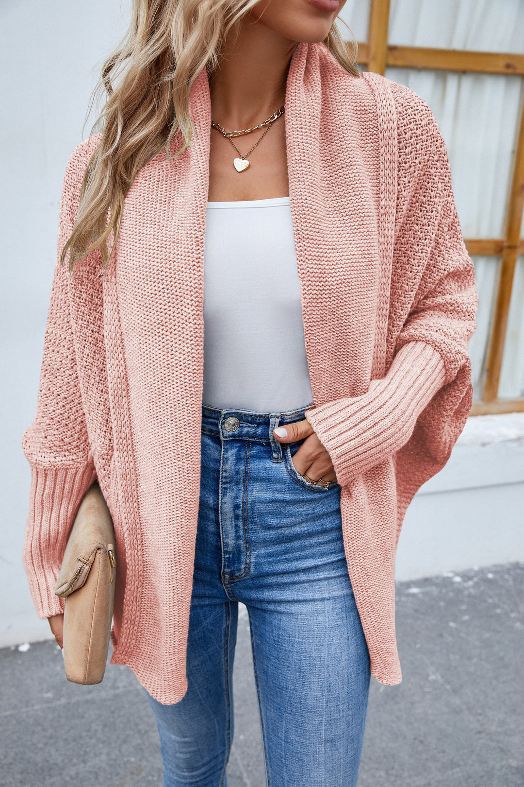 Trendsi sweater Peach / S Gypsy Ally Open Front Long Sleeve Cardigan