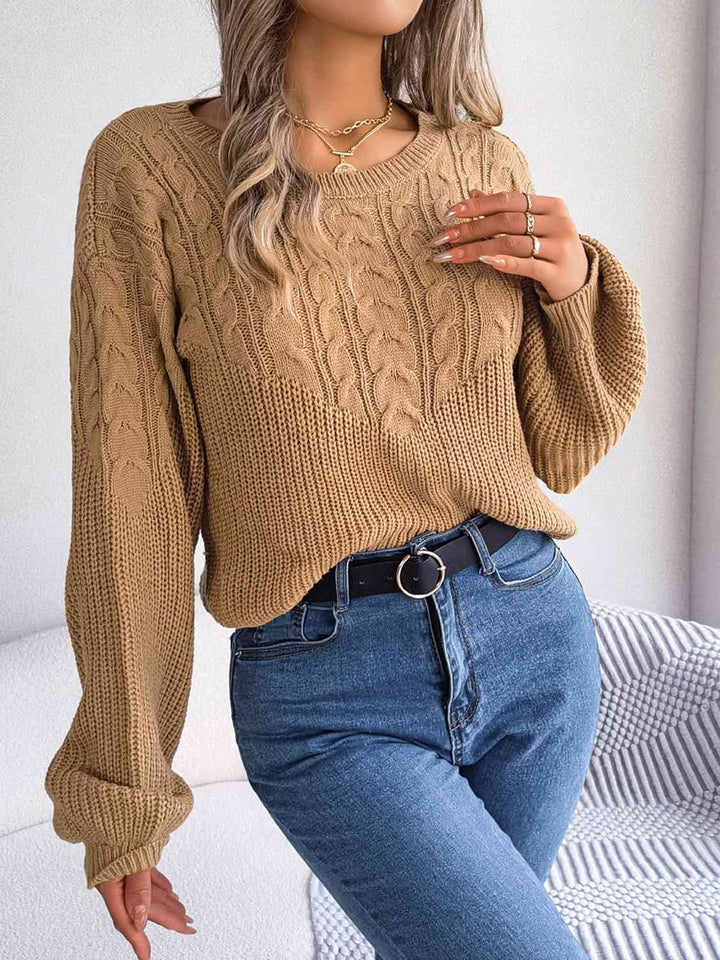 Trendsi sweater Taupe / S Gypsy Riley Cable-Knit Drop Shoulder Sweater