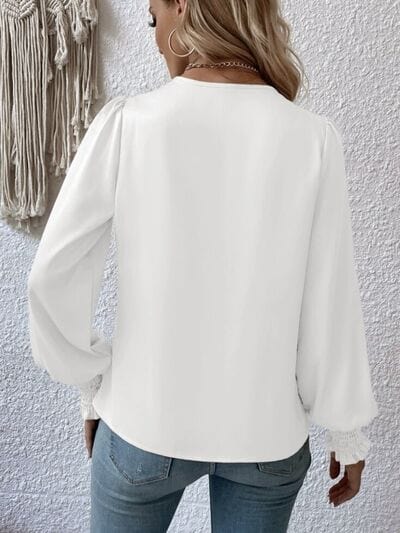 Trendsi Top Gypsy Smocked Lantern Sleeve Blouse