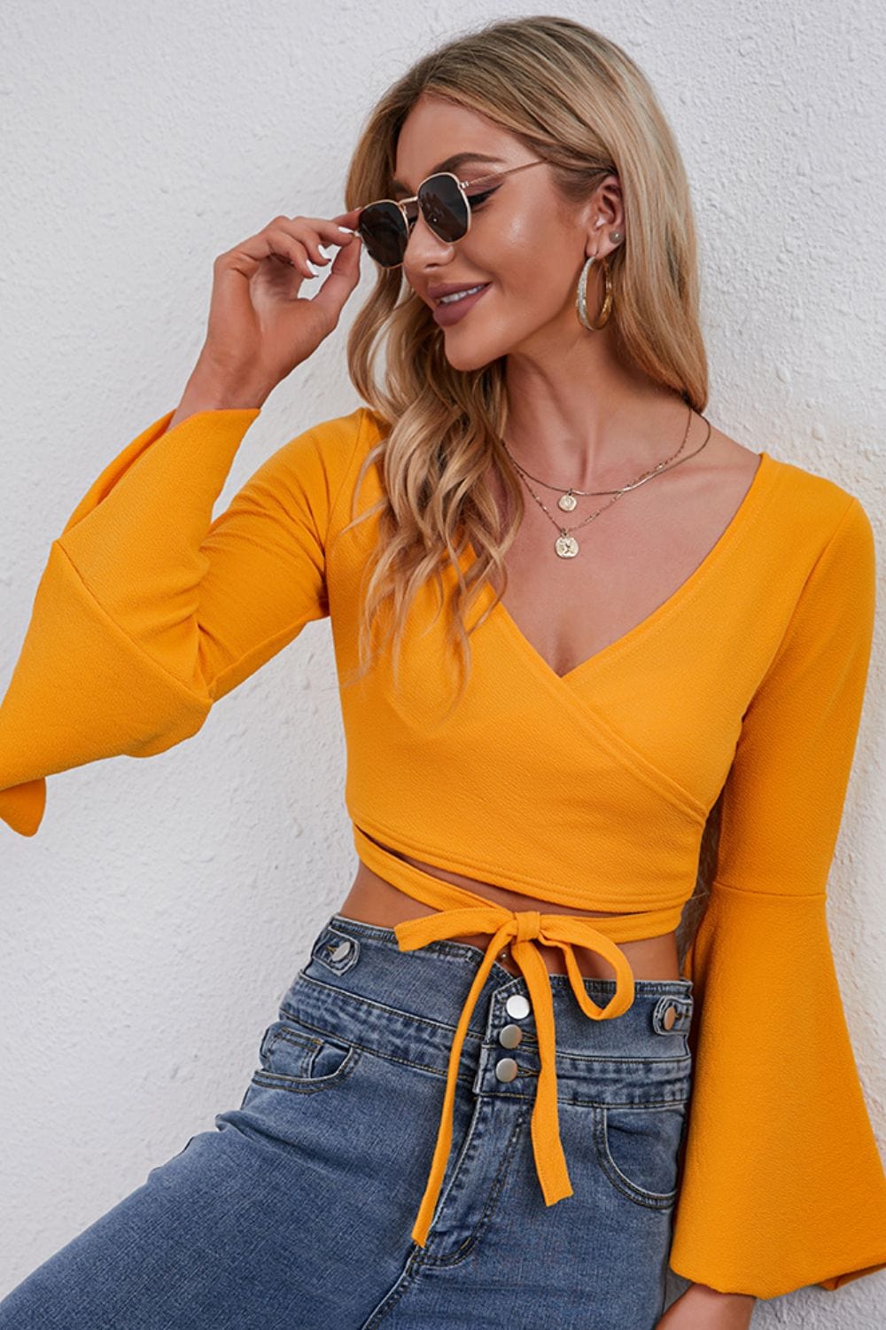 Trendsi top Gypsy Trista Front Flare Sleeve Cropped Top