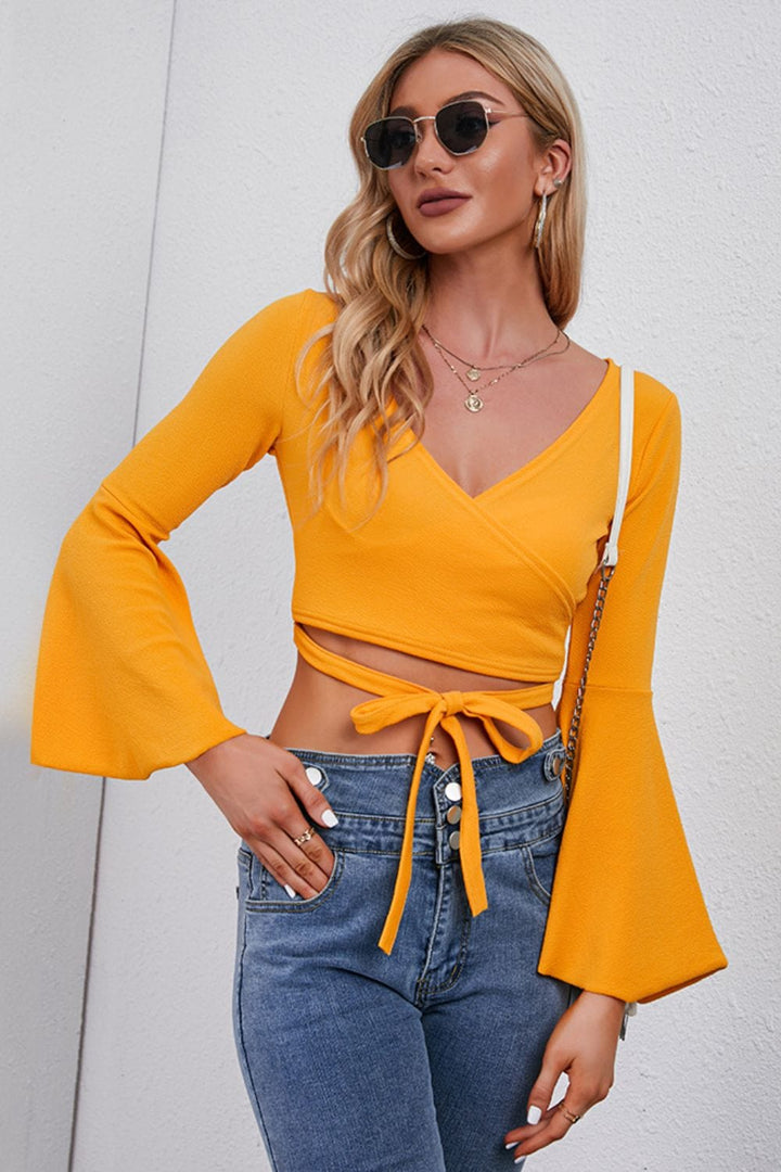 Trendsi top Pumpkin / S Gypsy Trista Front Flare Sleeve Cropped Top