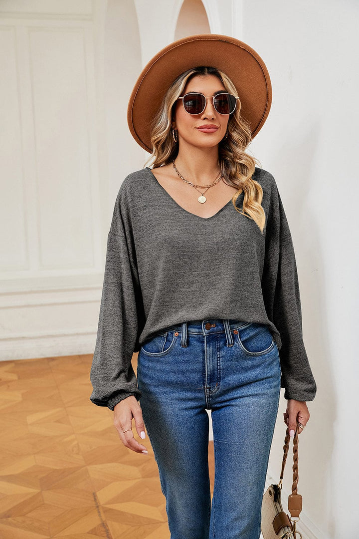 Trendsi tops Heather Gray / S Gypsy Vivian V-Neck Long Sleeve Top