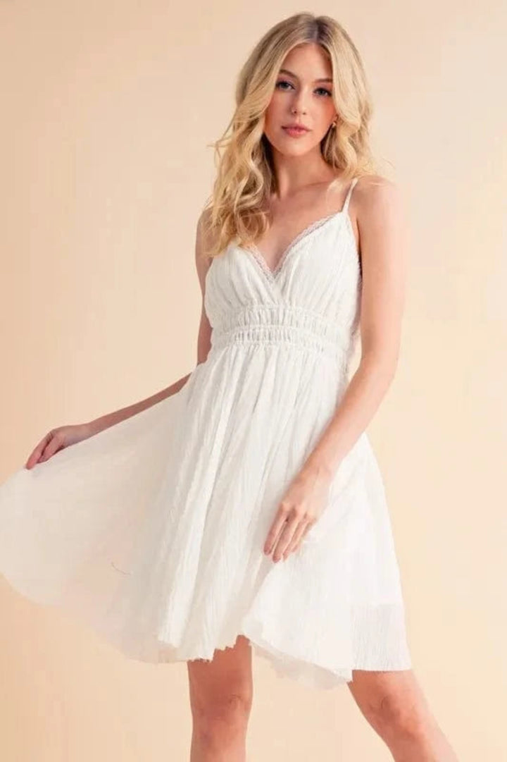 Trendsi White / S Semi+Co Lace Detail Mini Came Dress