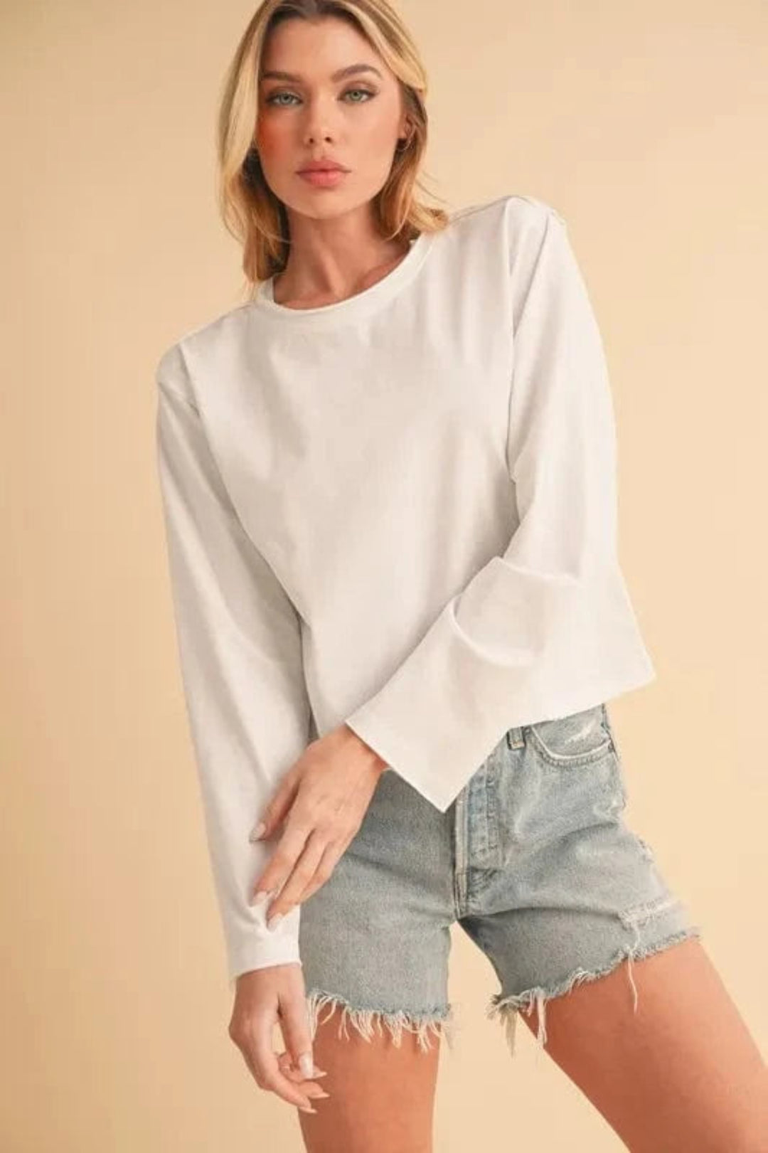 Trendsi WHITE / S Semi+Co Round Neck Long Sleeve T-Shirt