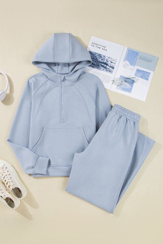 JUNIPER BLVD Half - Zip Hoodie and Pants Set - Trendy Two - Piece Sets/Pant Sets in Beau Blue for Women | The802Gypsy