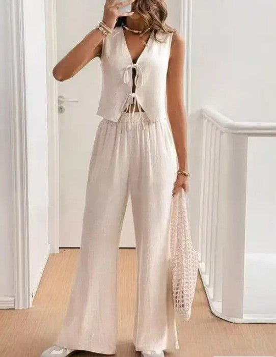 Cream Two Piece Sets/Pant Sets with S