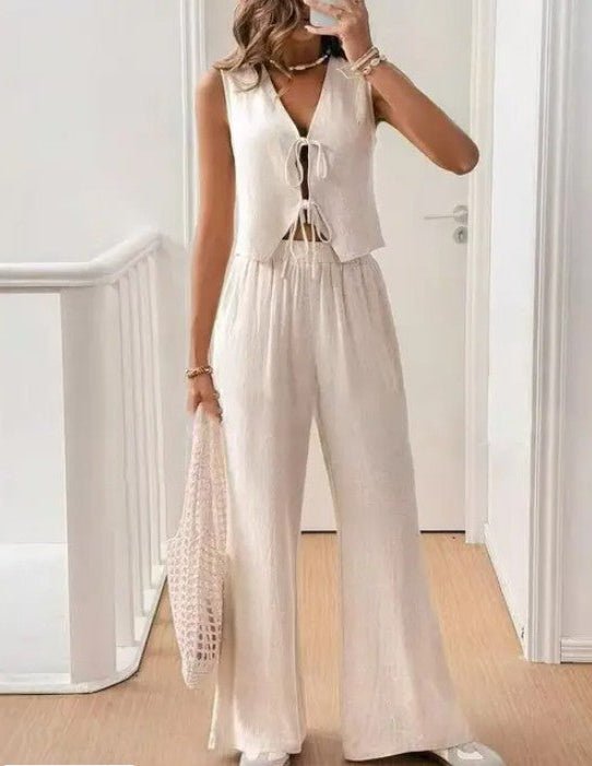 Cream Two Piece Sets/Pant Sets with S