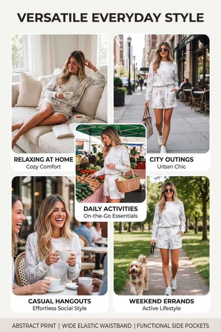 Beige Camo 2 Piece Lounge Set (Pullover + Shorts) - Trendy Two Piece Sets/Short Sets in Beige for Women | The802Gypsy