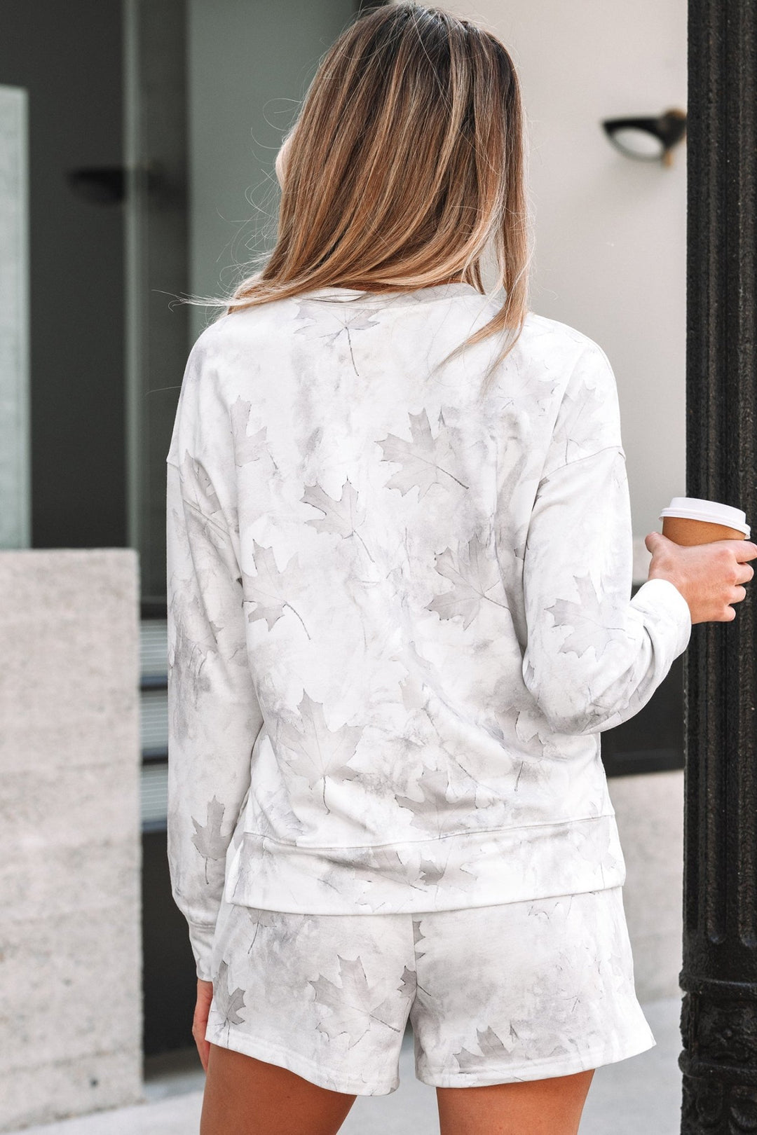 Beige Camo 2 Piece Lounge Set (Pullover + Shorts) - Trendy Two Piece Sets/Short Sets in Beige for Women | The802Gypsy