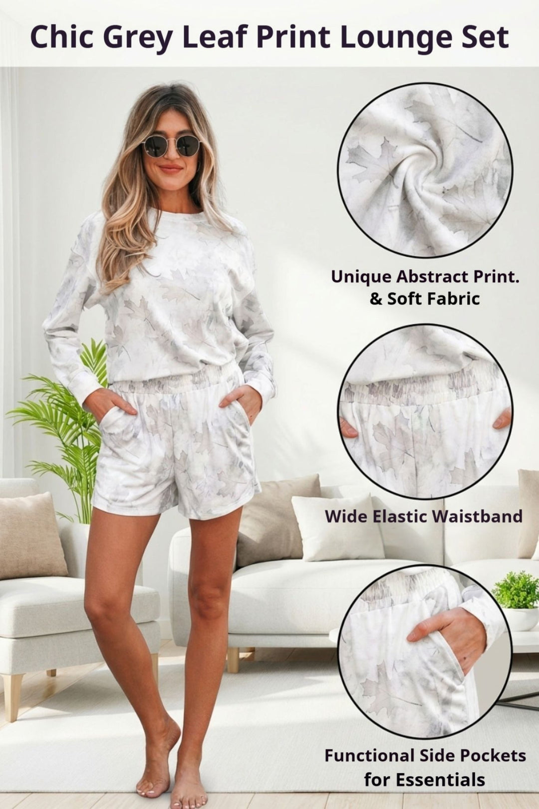 Beige Camo 2 Piece Lounge Set (Pullover + Shorts) - Trendy Two Piece Sets/Short Sets in Beige for Women | The802Gypsy