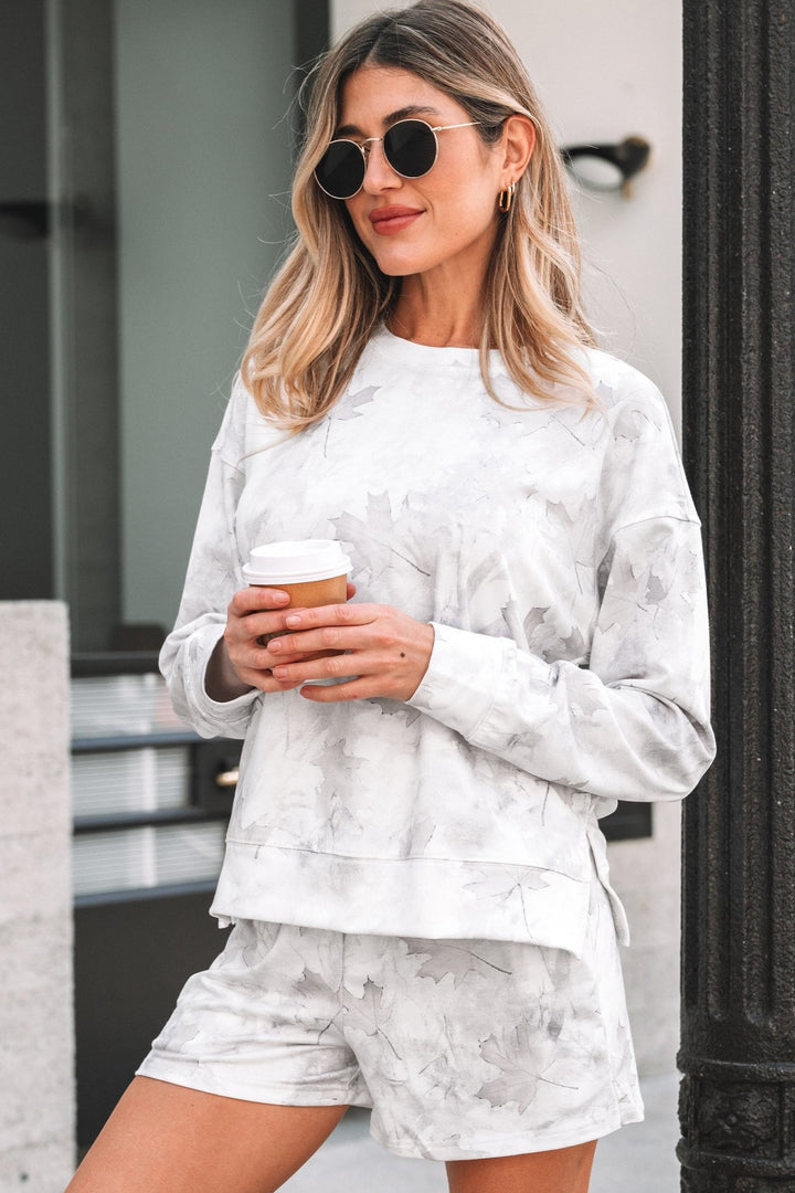 Beige Camo 2 Piece Lounge Set (Pullover + Shorts) - Trendy Two Piece Sets/Short Sets in Beige for Women | The802Gypsy