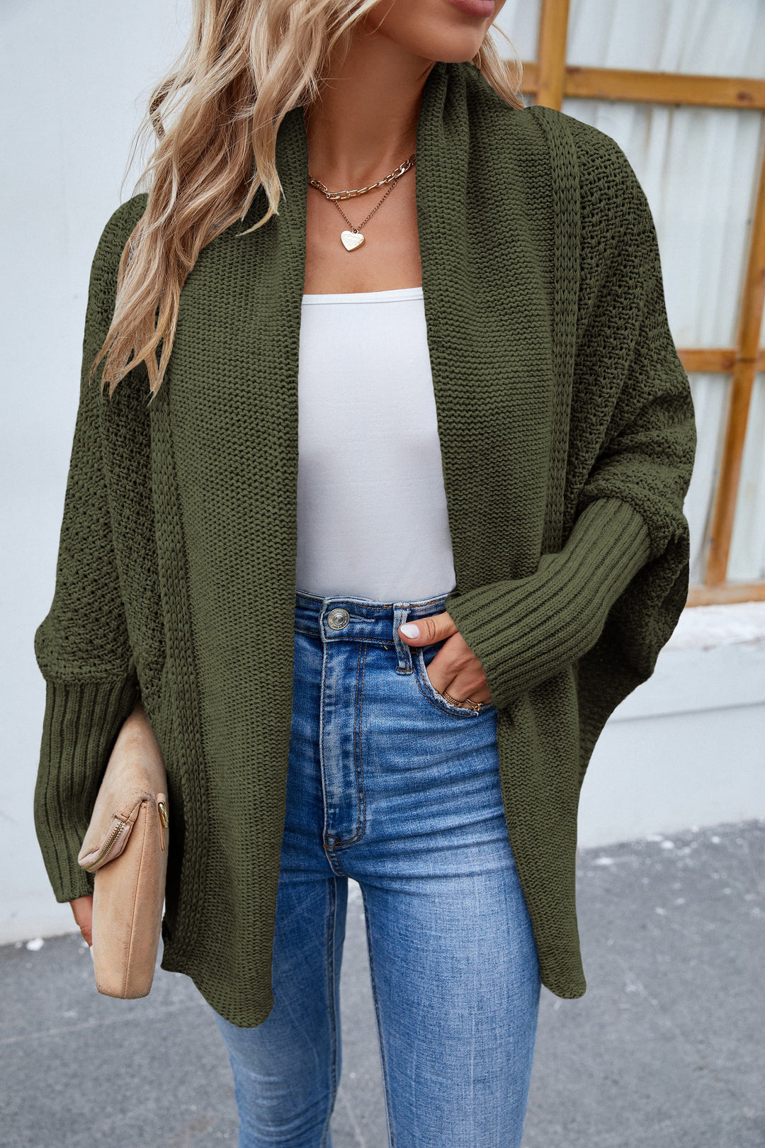 Trendsi sweater Moss / S Gypsy Ally Open Front Long Sleeve Cardigan